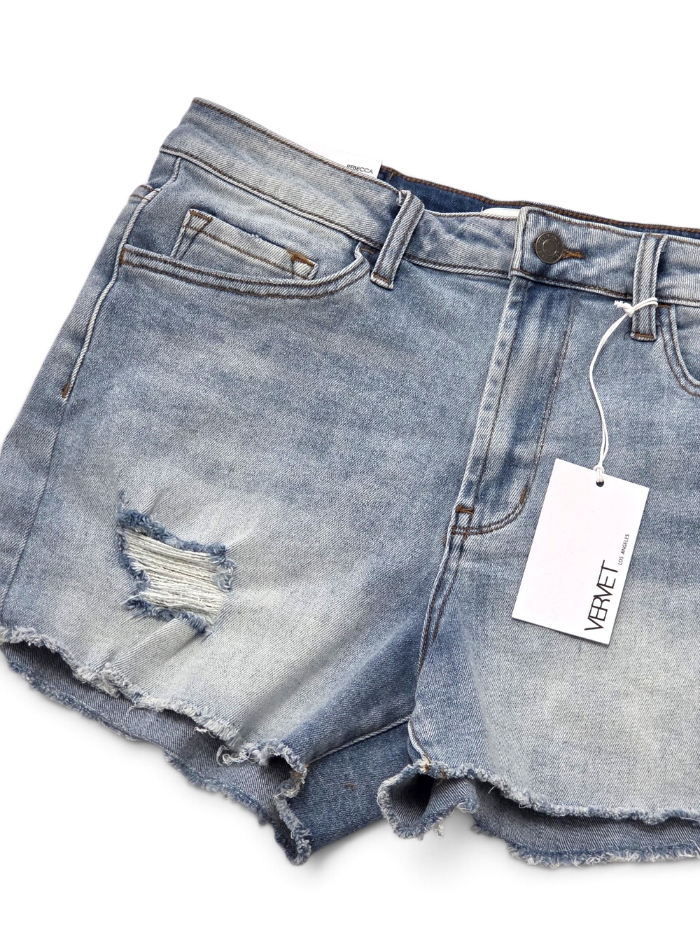 NWT VERVET Los Angeles "Rebecca" High-Rise Distressed Denim Shorts - Size L - Picture 2 of 13